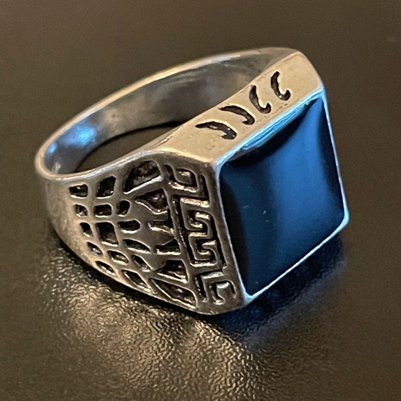 Natural black obsidian S925 silver ring size 11 - Picture 2 of 8